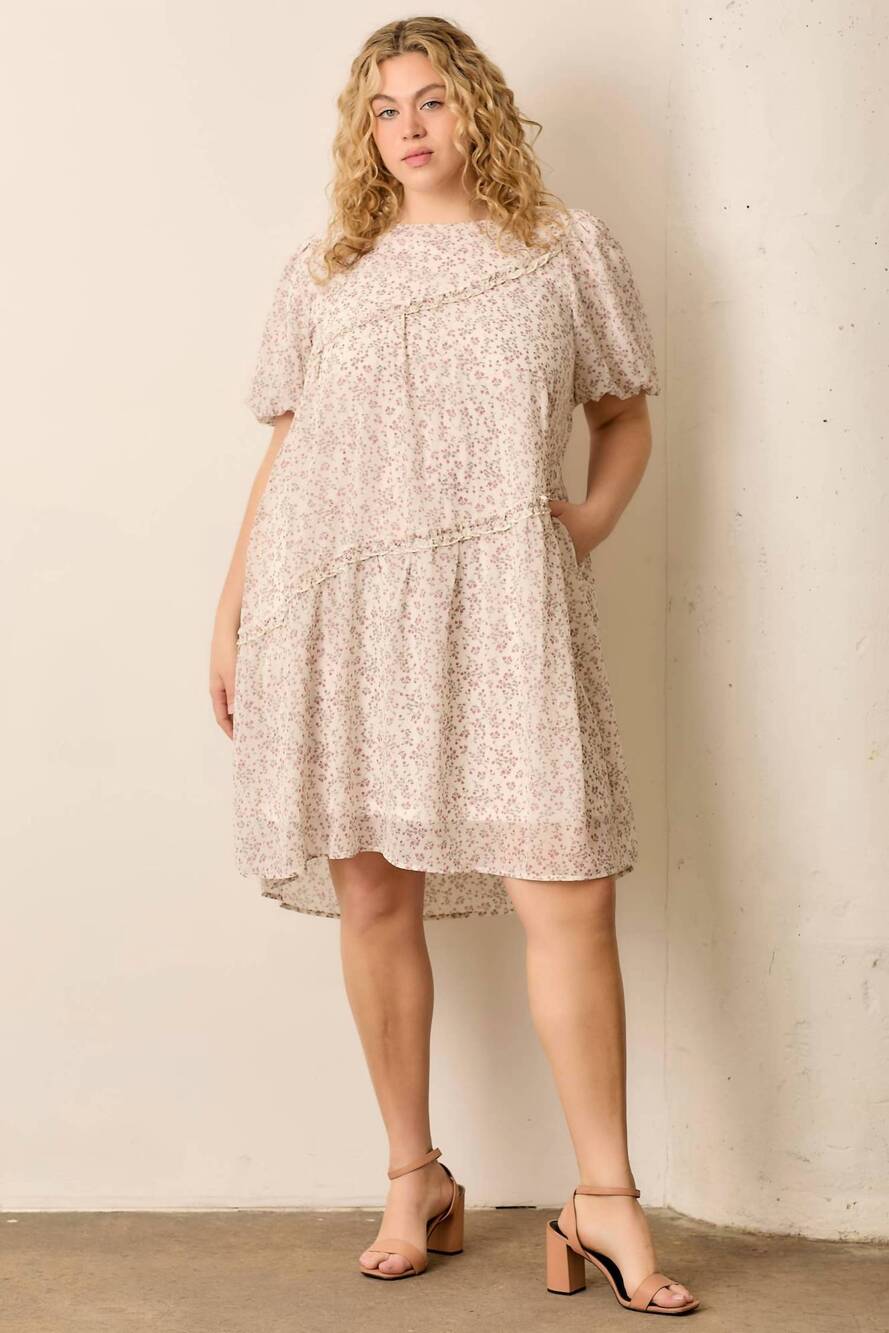 NEW POLAGRAM bubble sleeve mini dress - plus in ivory multi